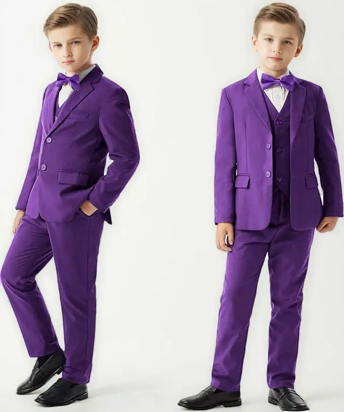 Child Green Solid Color Dress Suit Set Boys Performance Wedding Birthday Pography Costume Kid Blazer Vest Pants Bowtie Outfit 241106