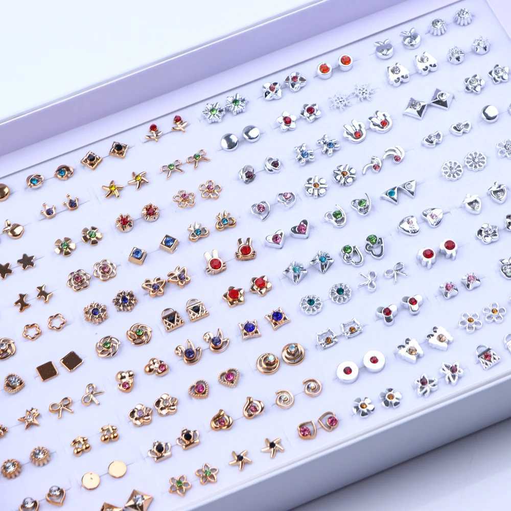 36 pairs/bulk fashion colored rhinestone earrings for girls fruit perforation jewelry wedding gifts mixed style X241106