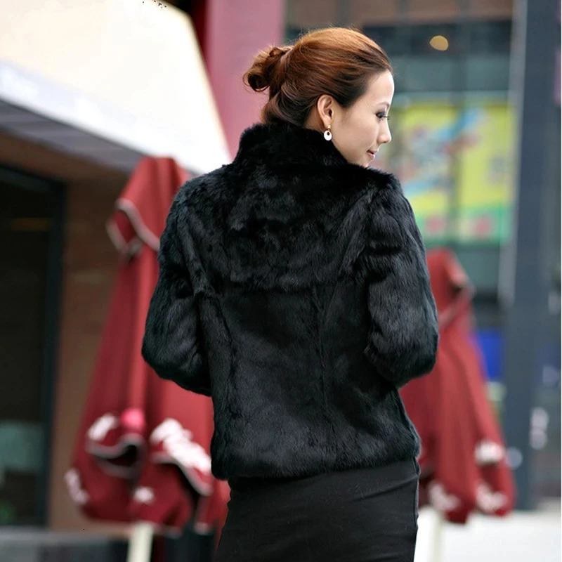 2024 Autumn Winter Real Genuine Rabbit Fur Coat Women Full Pelt Real Rabbit Fur Jacket Fashion Fur Mandarin Collar Overcoats 241106