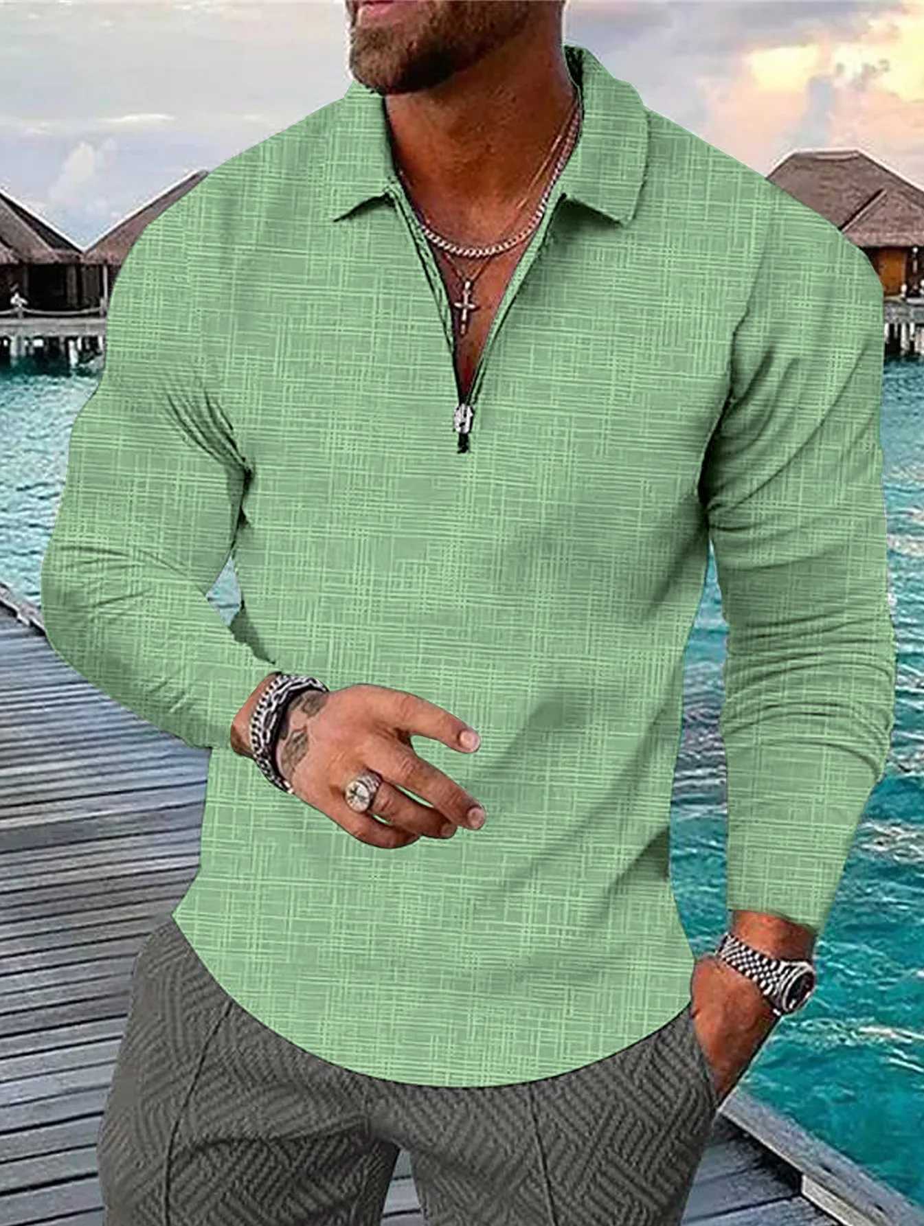 Mens new spring and autumn plus SVE collar zipper premium casual shirt W241106