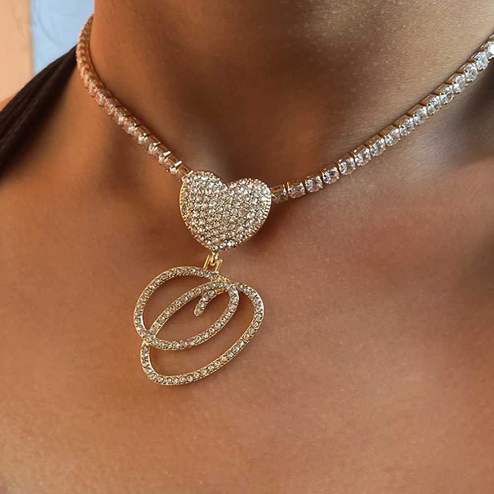 New A-Z Cursive Letter pendant d Out Cuban necklace for Wen Initial Zircon Link chain necklace necklaces hip-hop jewelry X241106