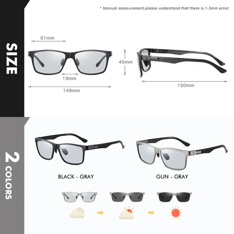 LIOUMO high-quality pochromic polarized sunglasses suitable for men women carbon fiber frames square glasses UV400 lenses 241106