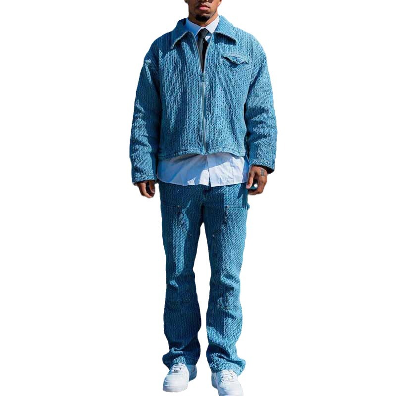 Tracksuits Solid Color Jacket Casual Pants Men's High Street Suit