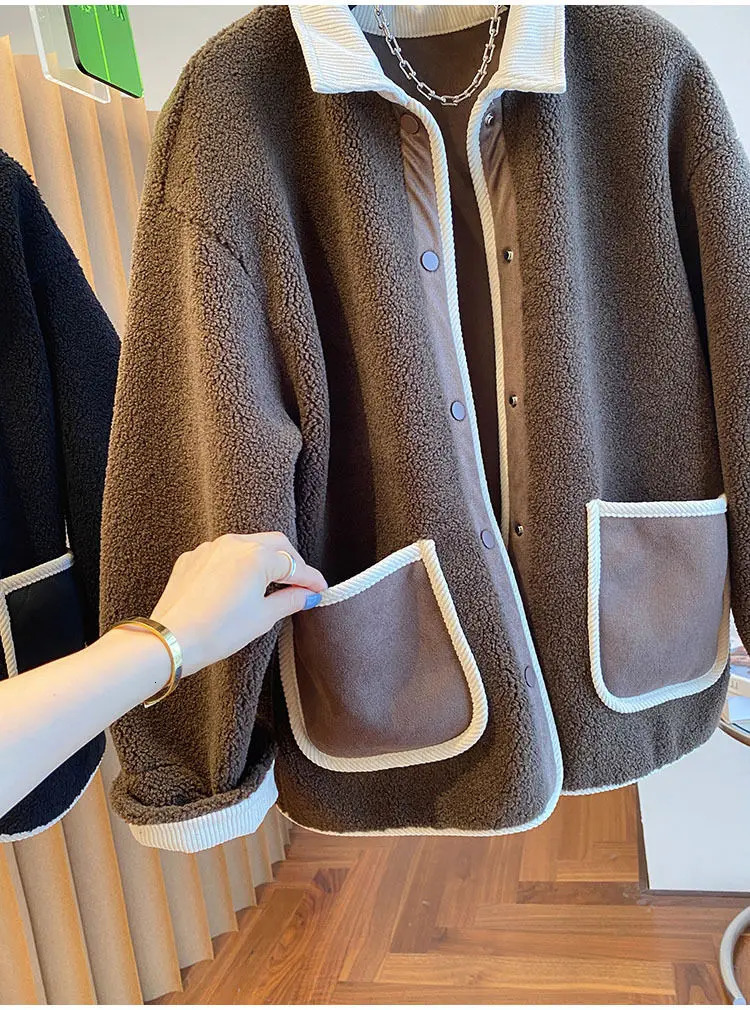 Lamb Fur Coat Womens Korean Version Loose Slimming Thick Warm Plus Size Splicing Fur Coat 241106