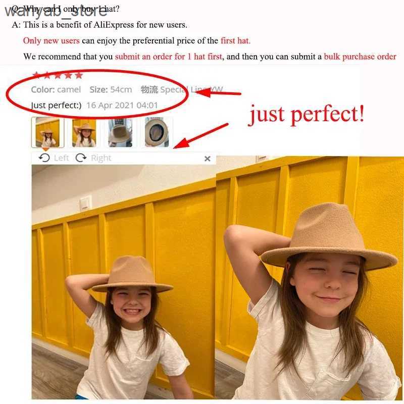 Wide Brim Hats Bucket Hats Kids Hat Girl 52cm Small Child Felt White Black Winter Hat Casual Dress Boy Girls Child Fedora Winter Hat Sombrero Panama H
