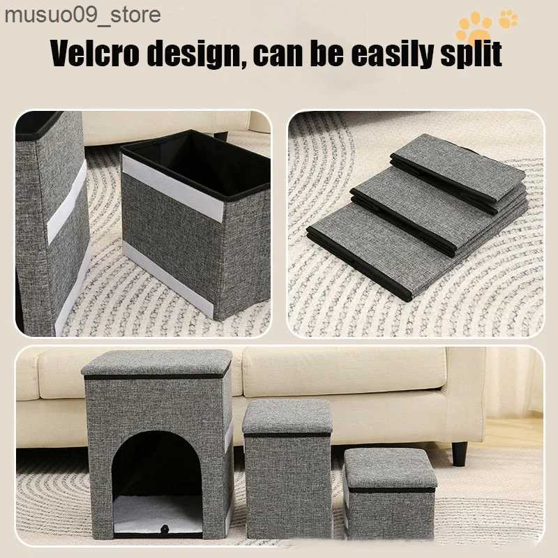 kennels pens Folding multifunctional puppy staircase sturdy and durable dog bed 3-step staircase ramp cat bed with storage and pet house dog accessori