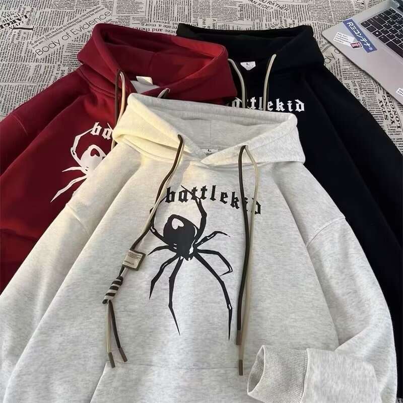 shanshi spider hoodie American spider print men's hooded spring and autumn new trendy high street loose oversized couple hoodie jacket hoodie