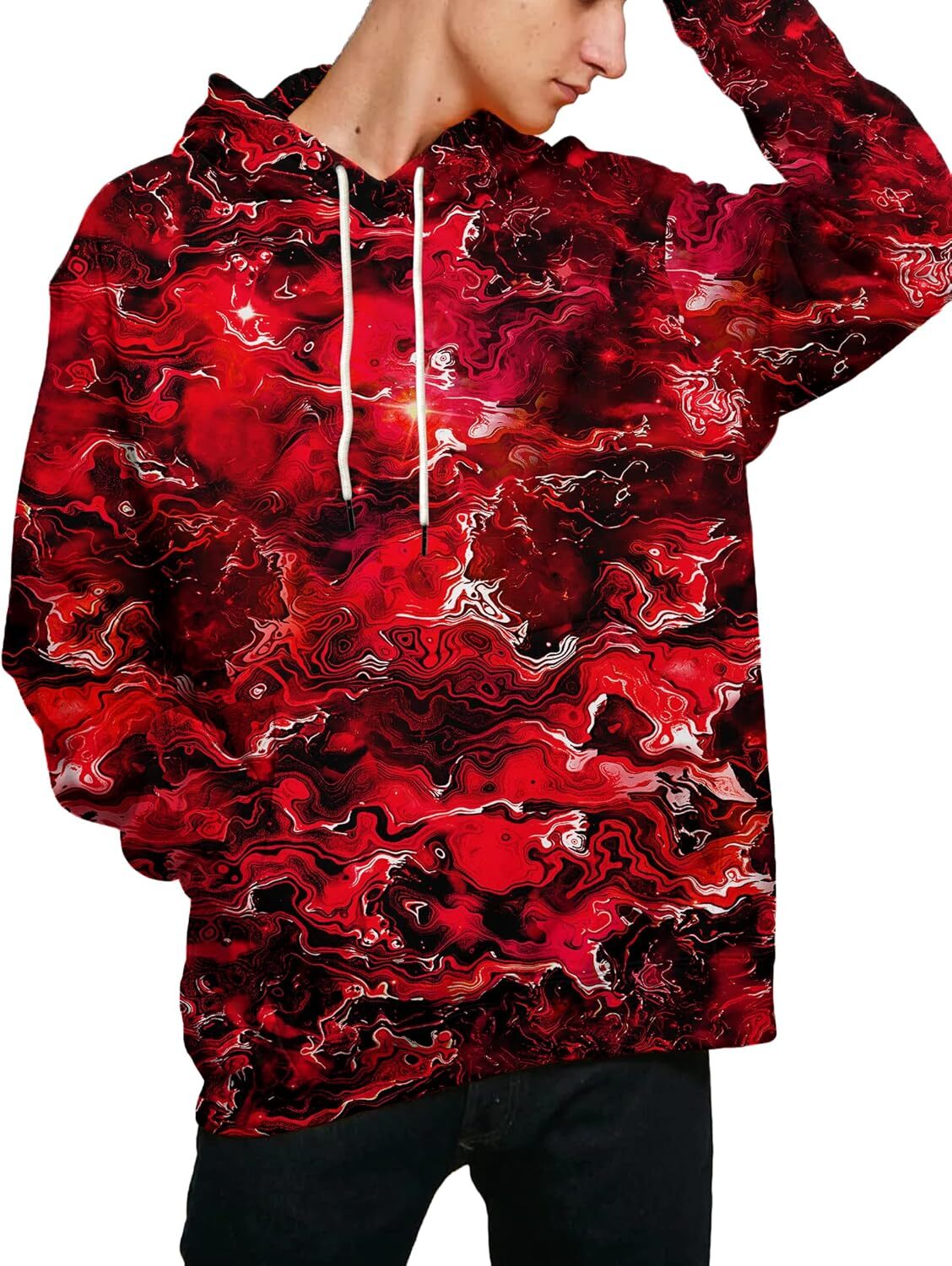 Hoodie for Mens Womens Unisex 3D Printed Hooded Sweatshirt Casual Pullover Hoodie with Big Pockets Graphic Hoodies sweatshirt Pullover Long Sleeve red