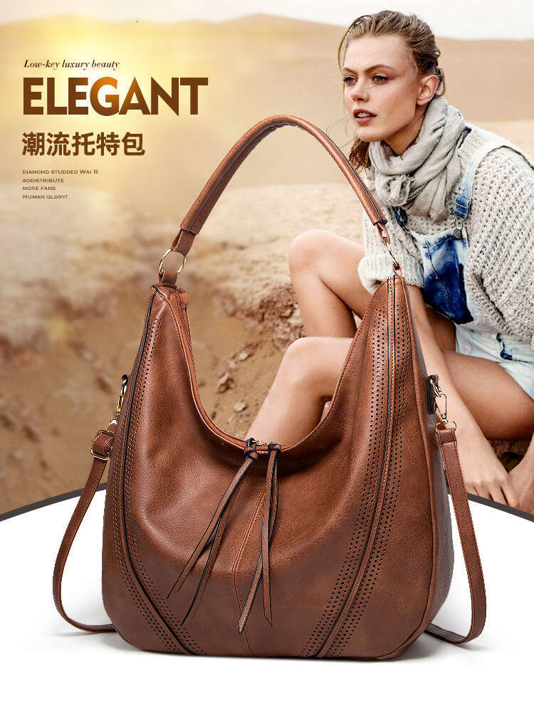 Fringe Hollowed-Out Shoulder Casual Bag 2024 Women's Tote Bag Burst Full Pu Leather Texture Independent Designer