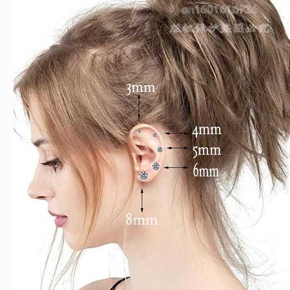 4-color top stainless steel neutral style mens round crystal zircon earrings with perforated fashion and non allergic jewelry X241106