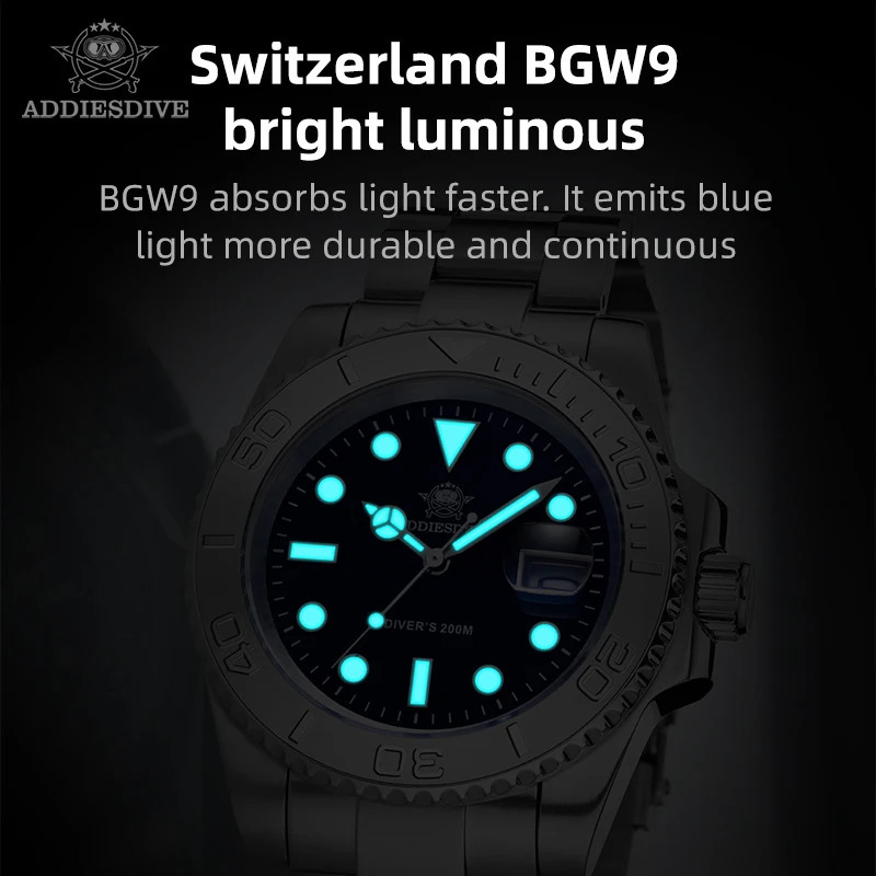 ADDIESDIVE Mens Simulated Quartz Watch BGW9 Luminous 20 Bar Waterproof Mens Diving Stainless Steel Mens Watch H3 241105CJ