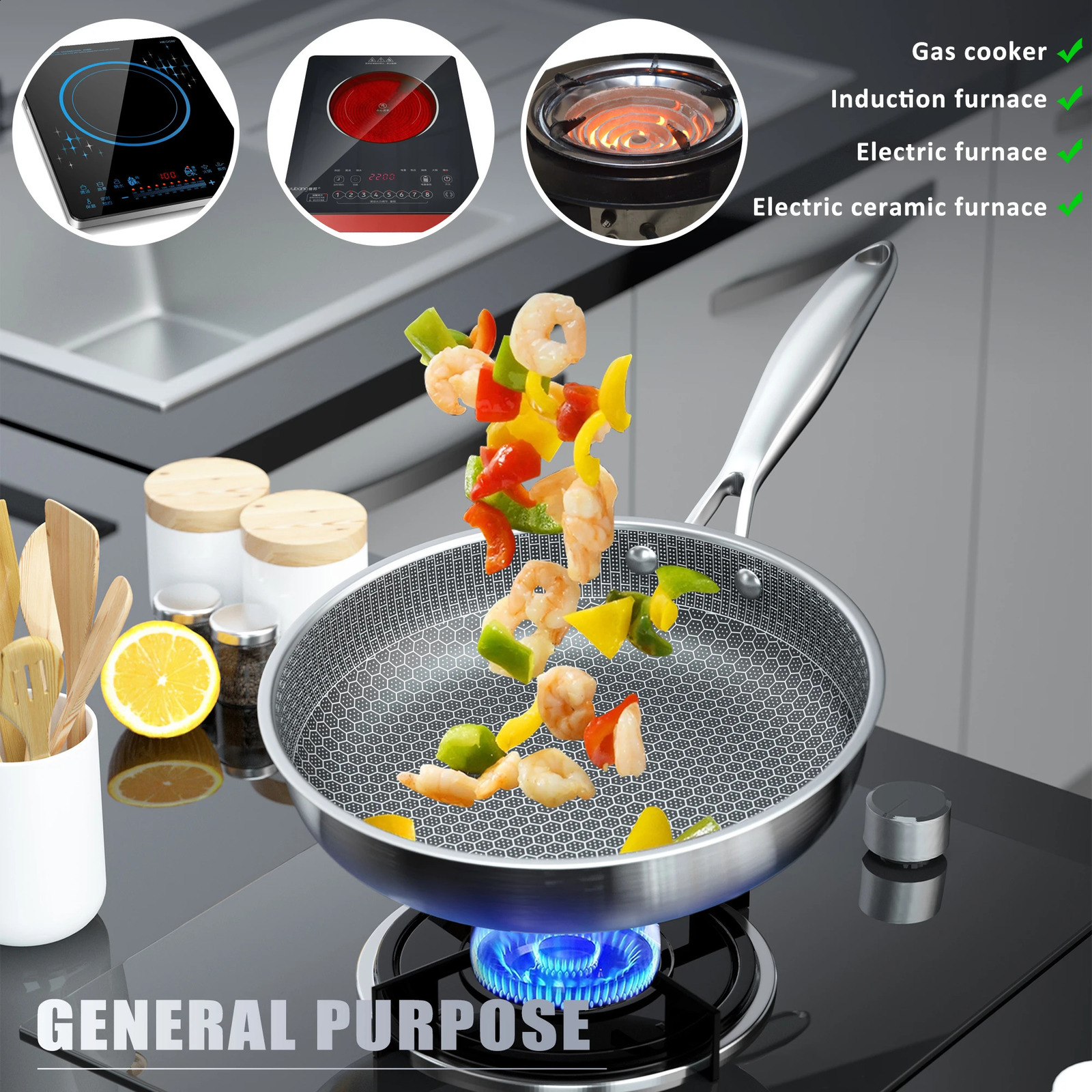 Stainless steel frying pan 24/26/28/30cm kitchen non stick frying pan kitchen non stick frying pan 241031