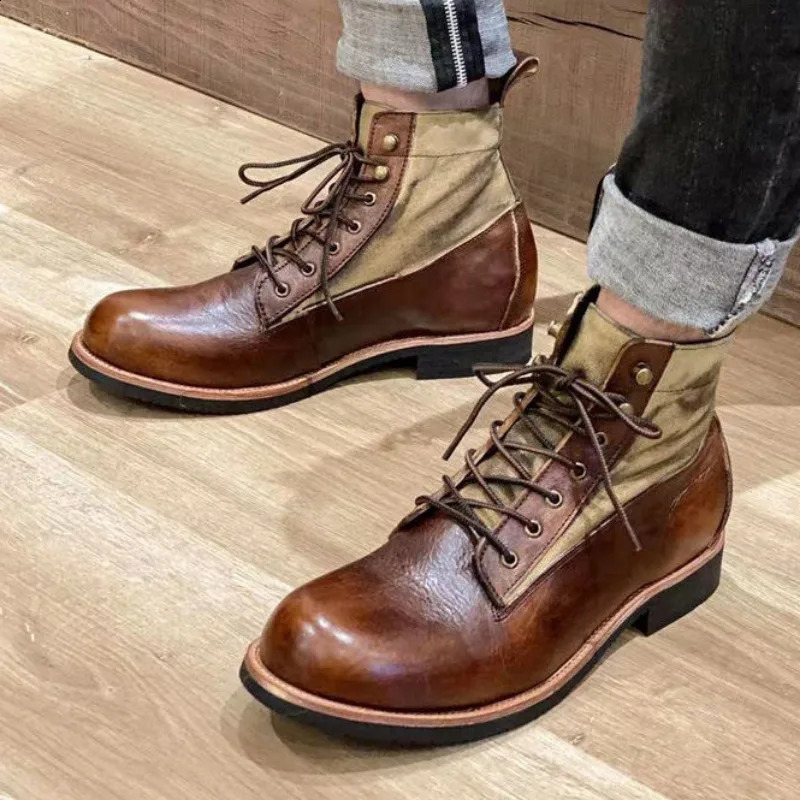 Mens retro high top business boots casual motorcycle ankle boots mens patented leather autumn and winter short boots large size UK 241105