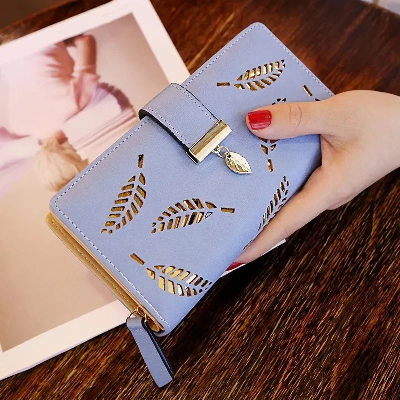 Women Wallet Hollow Leaves Pouch Handbag Fashion PU Leather Purse for Coin Card Holders Clutch 241029