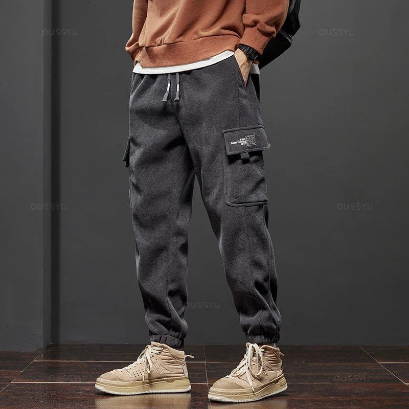 Clothing Winter Fleece Warm Corduroy Pants Men Cargo Work Thick Baggy Streetwear Joggers Trousers Male Large Size 5XL 241106