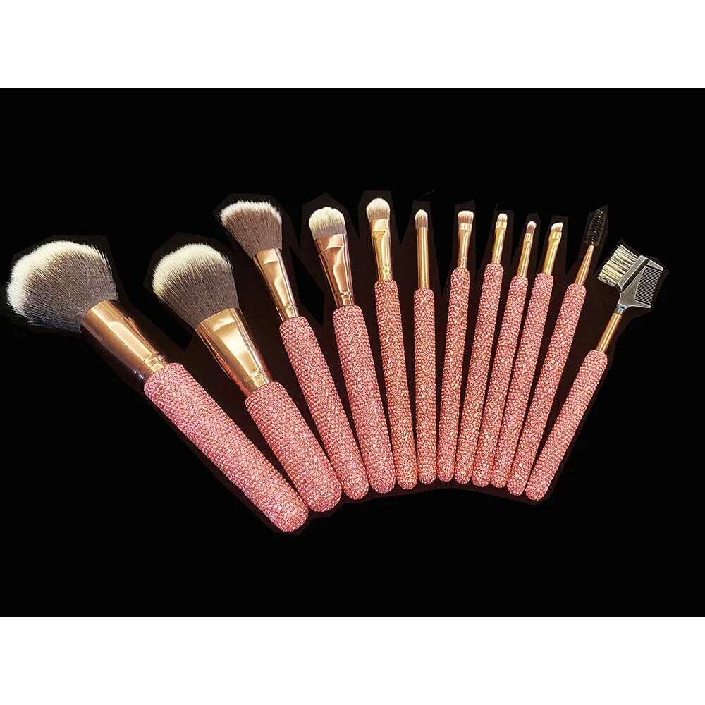12Pcs/Set Dia-Studded Brushes Gems Makeup Beauty Tools Full Dia Loose Powder Foundation Concealer Brush Bg