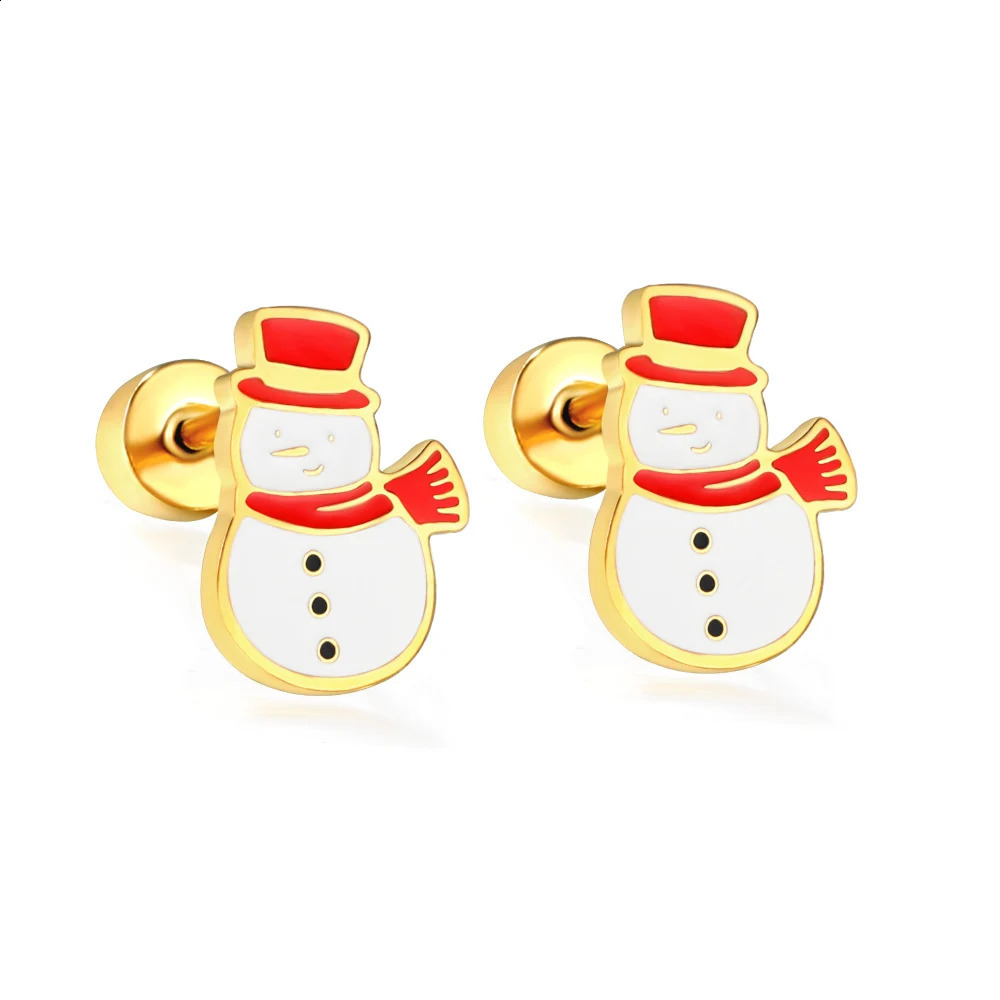 LUXUSTEEL 316L Steel Earrings Golden Plated Christmas Tree Snowman And Cute Cartoon Duck Stud Women Girl 241105