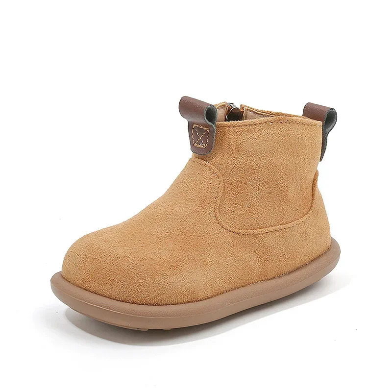 Children Boots Autumn Winter Kids Warm Fur Shoes Vintage Style Toddler Boys Girls Soft PU Leather Ankle Boots Yellow Green 241106