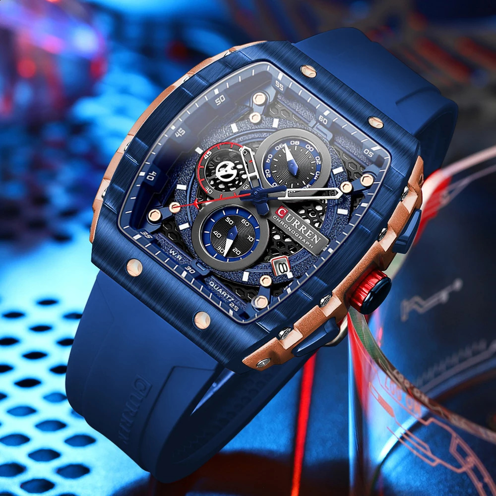 Curren Top Mens Watch Square Quartz Watch Waterproof Luminous Timing Watch Mens Date Watch 241105CJ