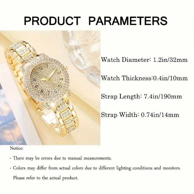 Luxury rhinestone quartz watch hip-hop fashion simulation watch 5-piece jewelry set a gift for Wenhe X241106