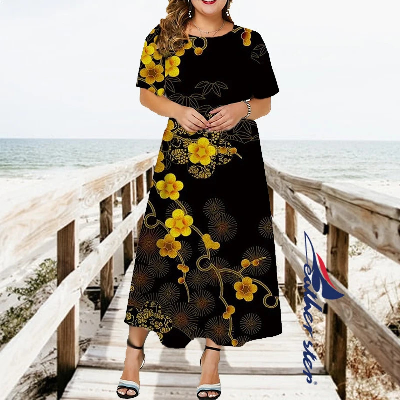 Womens Summer Dress For Women Boho Casual Vintage Elegant Lace Plus size Floral Print Cotton Long with Pocket 240326
