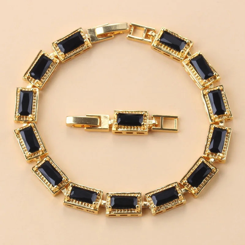 Arabic Gold Jewelry Set Dubai Bridal Wedding Dress Black Zirconia Bracelet with Earrings African Womens Necklace Set 241106