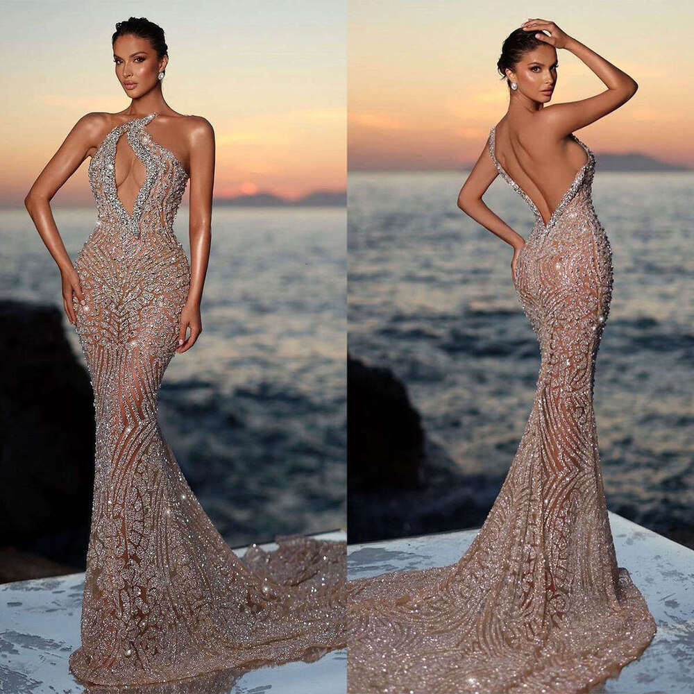 Sexy 3D-Lace Prom Dress Women Evening Dresses Shine Hollow Out Beads Chest Ball Gown Slim Fit Party Grown Vestidos De Novia