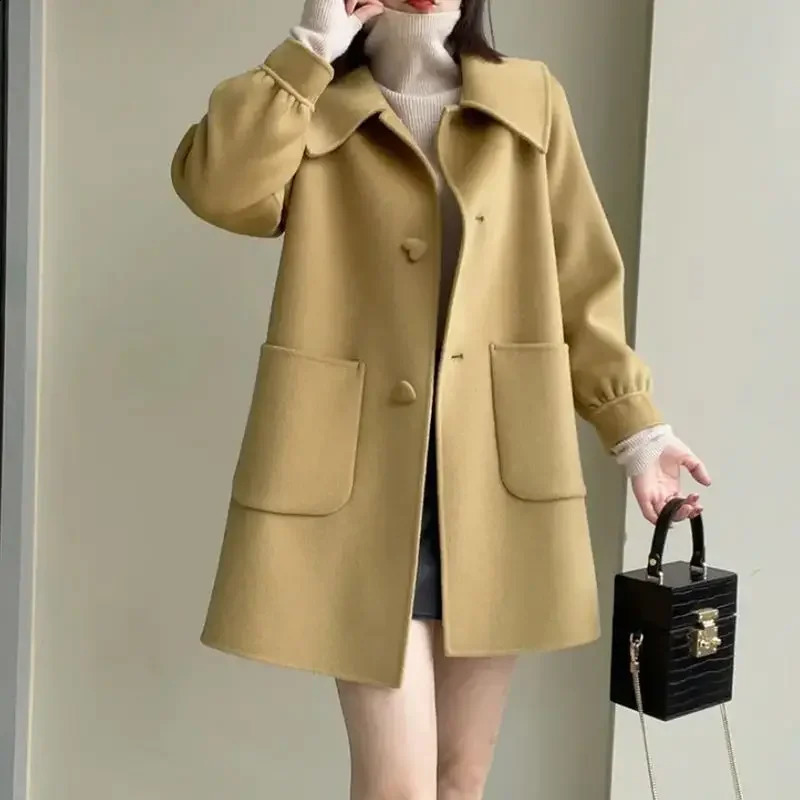 Fashion Blended Woolen Coat Womens 2024 Autumn Winter Christmas Red Singlebreasted Slim Wool Jacket Outwear Plus Size 241105