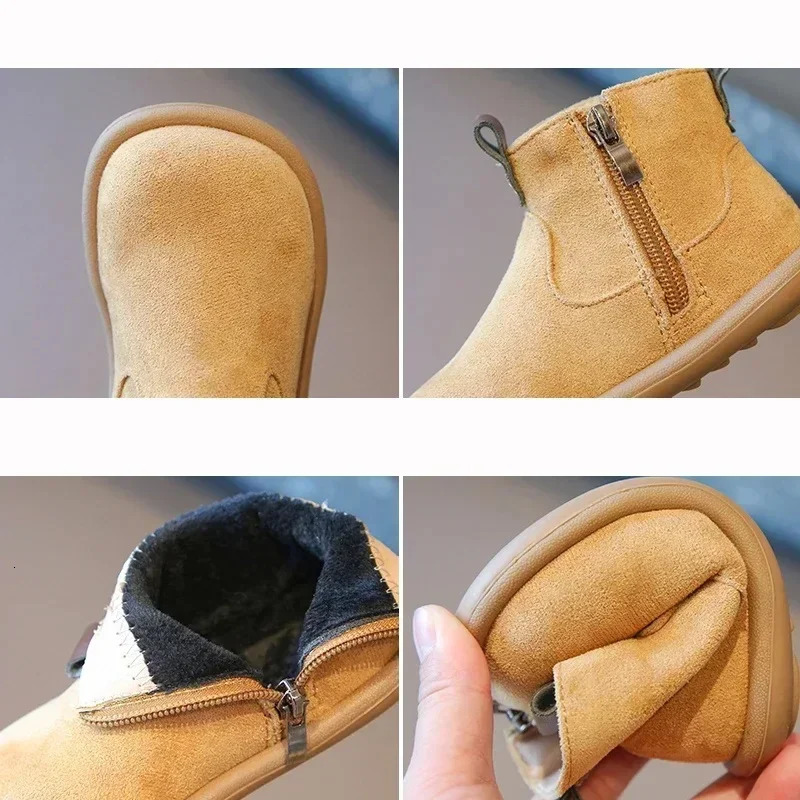 Autumn Winter Baby Boys Girls Boots Oxford Suede Children Casual Shoes Outdoor Anti-slip Infant Shoes Plush Kids Ankle Boots 241106
