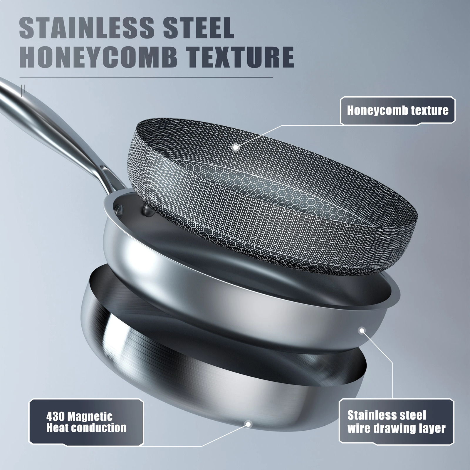 Stainless steel frying pan 24/26/28/30cm kitchen non stick frying pan kitchen non stick frying pan 241031