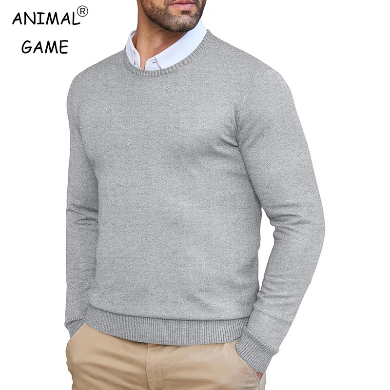 Autumn Mens Dress Crew Neck Sweater Slim Fit Lightweight Sweatshirts Knitted Pullover Casual Fashion Long Sleeve Sweater 241106