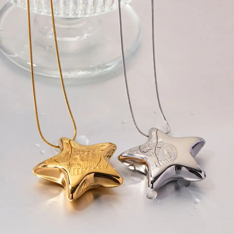 Uworlds unique star shaped gold pendant hanging stainless steel 18k Pvd galvanized Korean exquisite jewelry gift 241106