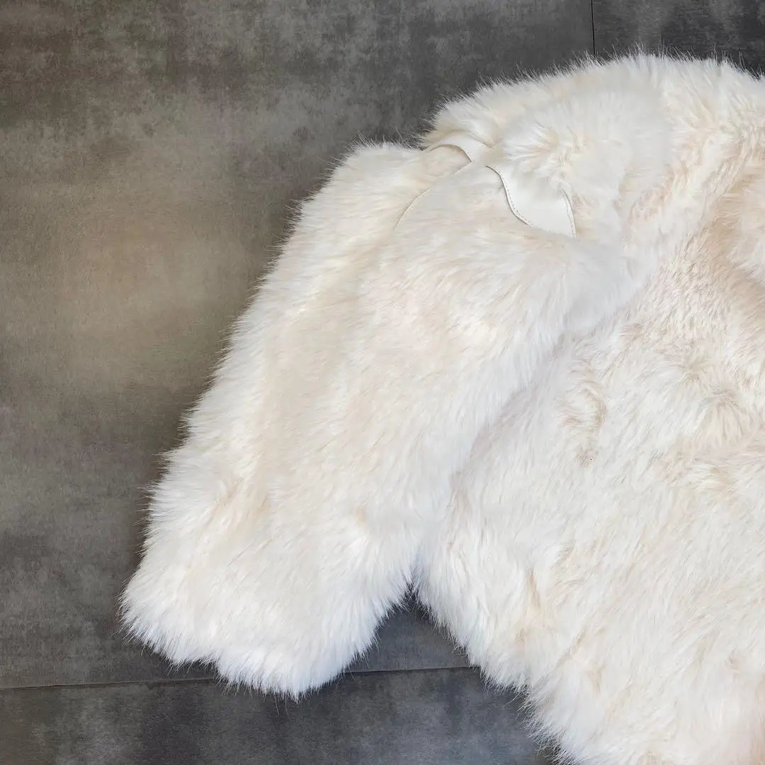 Winter Women Jacket Lapel Long Sleeve Patch PU Cross Fur Cotton Coat 241104