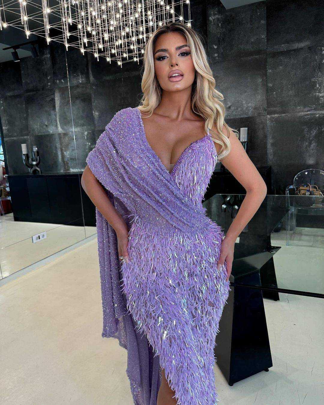 Purple Mermaid Prom Dress Beaded Sequined Tassels Evening Formal Party Second Reception 50th Birthday Engagement Thanksgiving Gowns Dresses