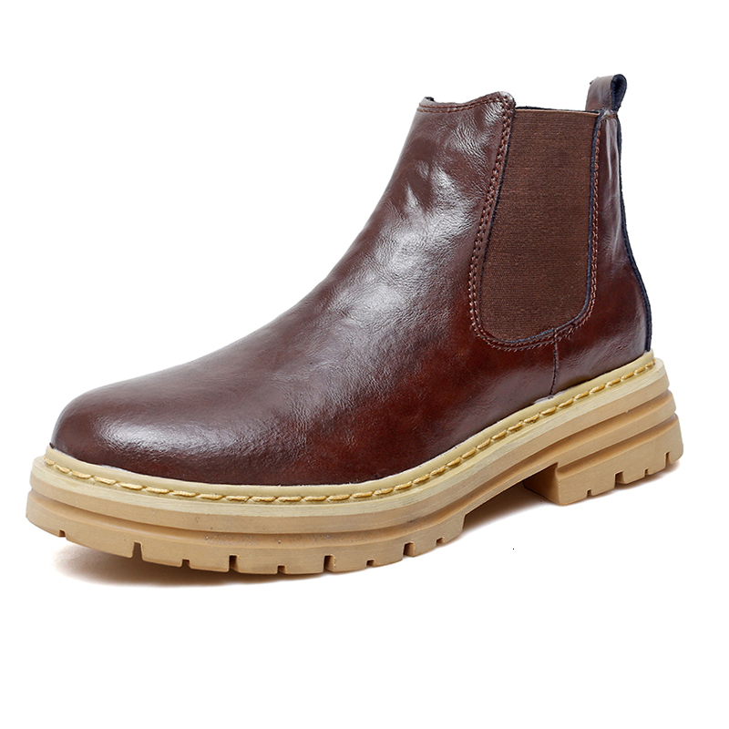 Platform Boots Men Style Ankle Leather Botas Hombre Winter Plush Warm Big Size 47 48 Thick Soles
