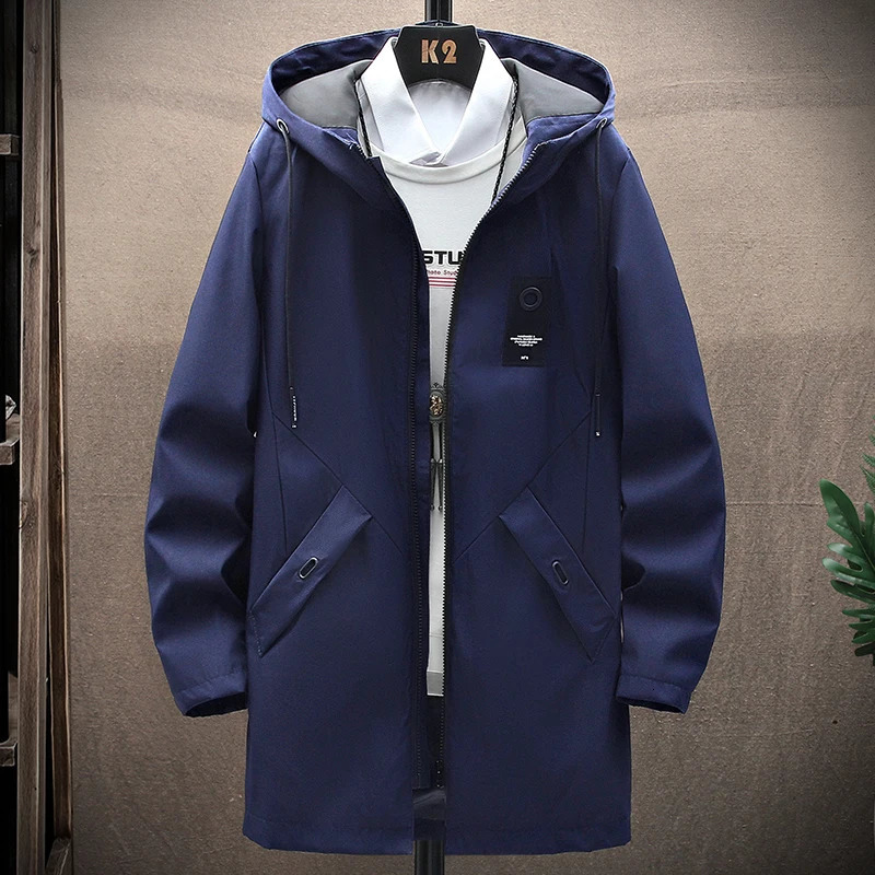 Spring Mens Classic Fashion Trend Long Windbreaker Men Casual Loose Large Size High-Quality Hooded Coat 241106