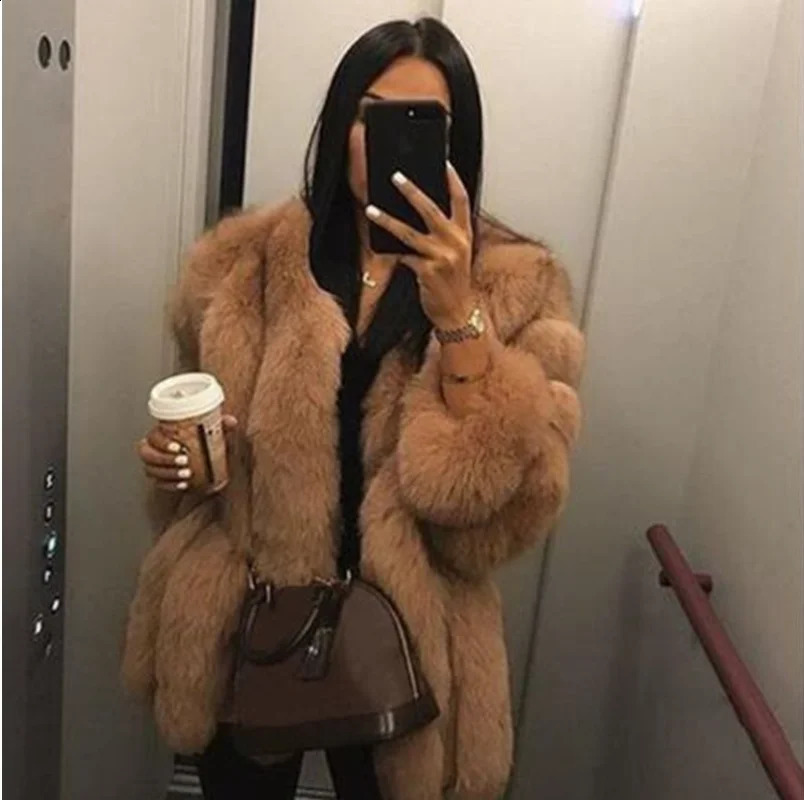 y Long Faux Fox Fur Coat Women Slim Solid Color Jacket 4XL Large Size Winter Coats Manteau Fourrure 241104