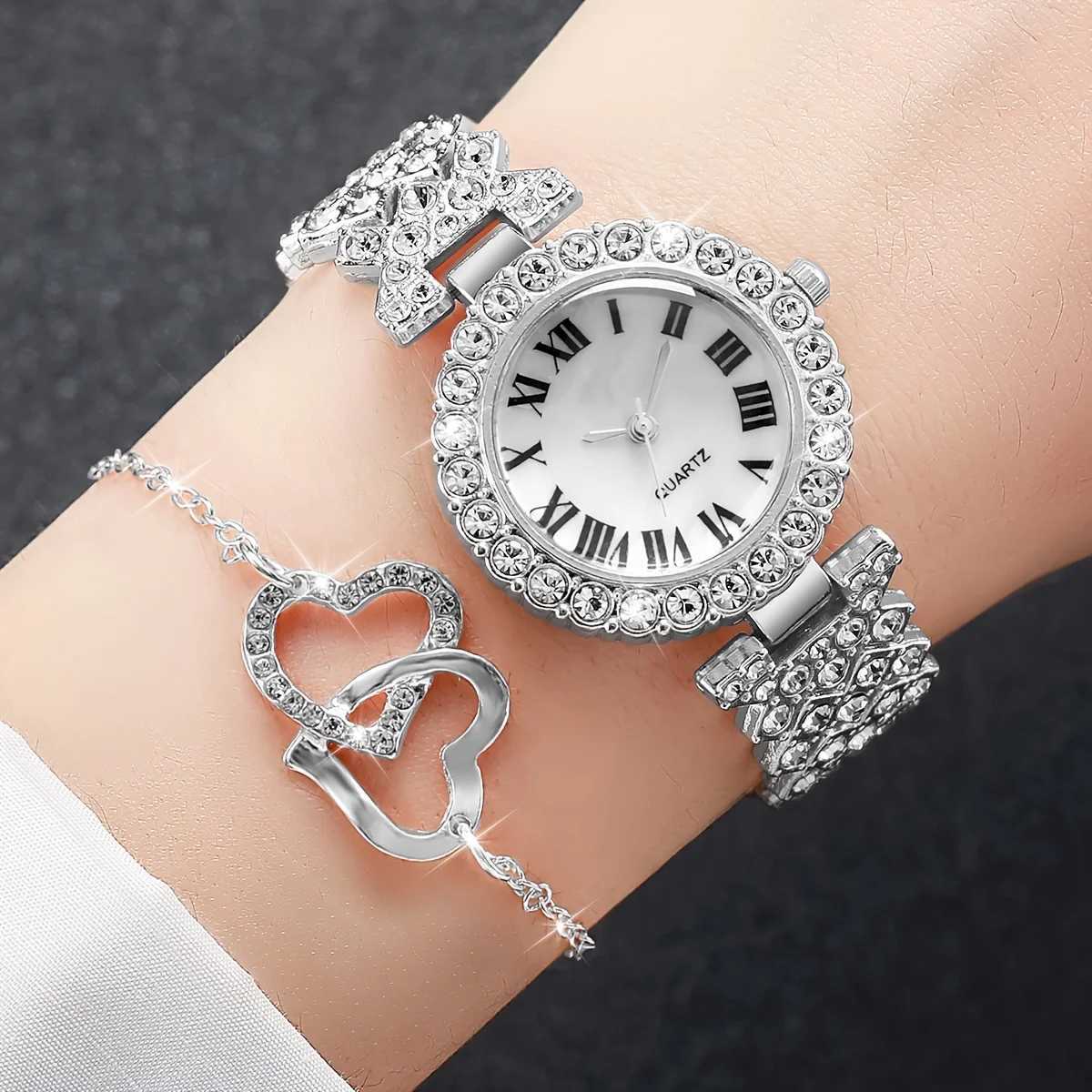 6 pieces/set of Wens luxury rhinestone quartz watch sparkling fashion simulation watch and jewelry set give M her unboxed gift X241106