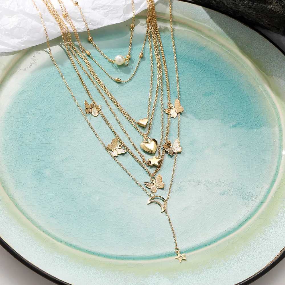 6-piece necklace set with creative simplicity and fashion moon and star shaped necklace jewelry girls gift X241106