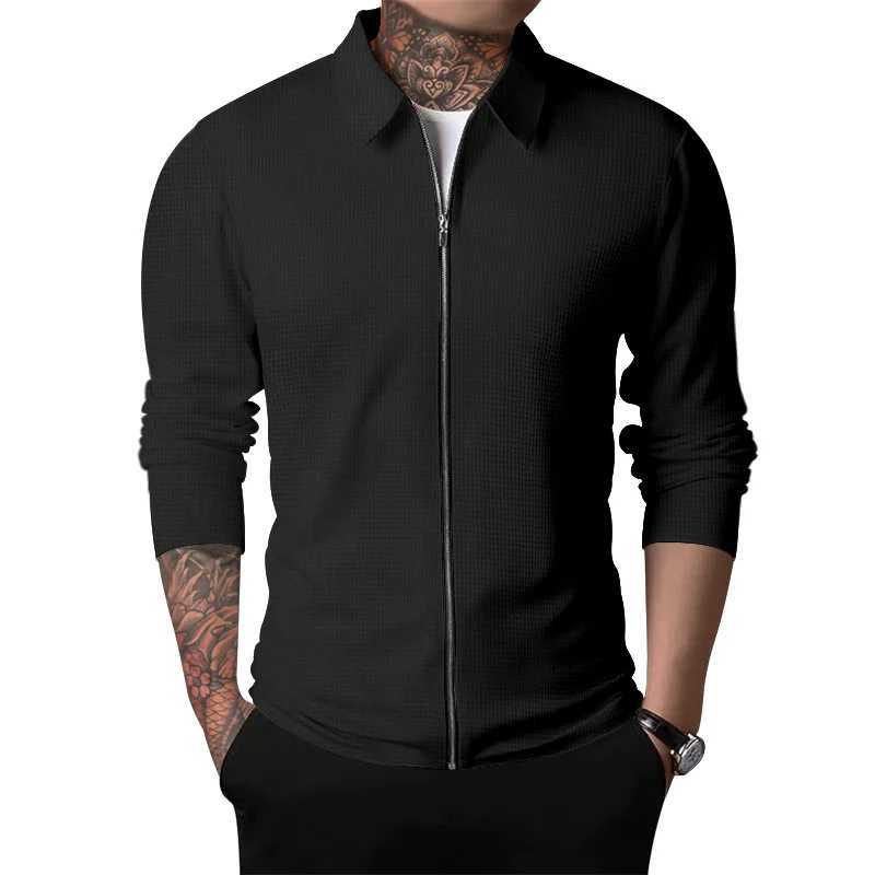 2023 Spring/Summer New Mens Sportswear Zipper Long Sved Shirt+Polyester Fiber Solid Color Checkered W241106