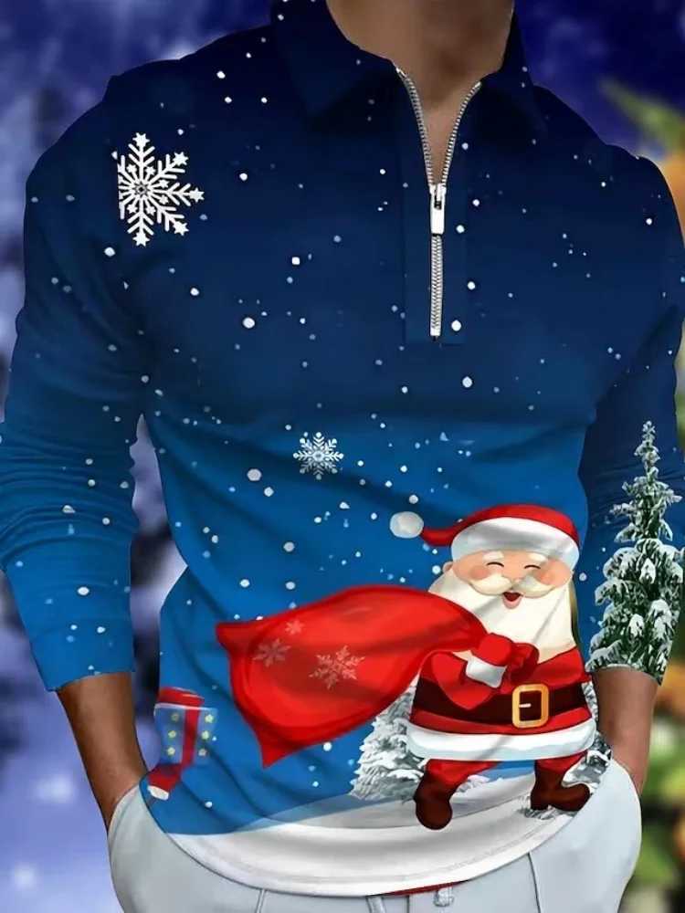 Mens Christmas 3D style graphic long SVE shirt fresh Strt casual fashion mens lapel comfortable soft top W241106