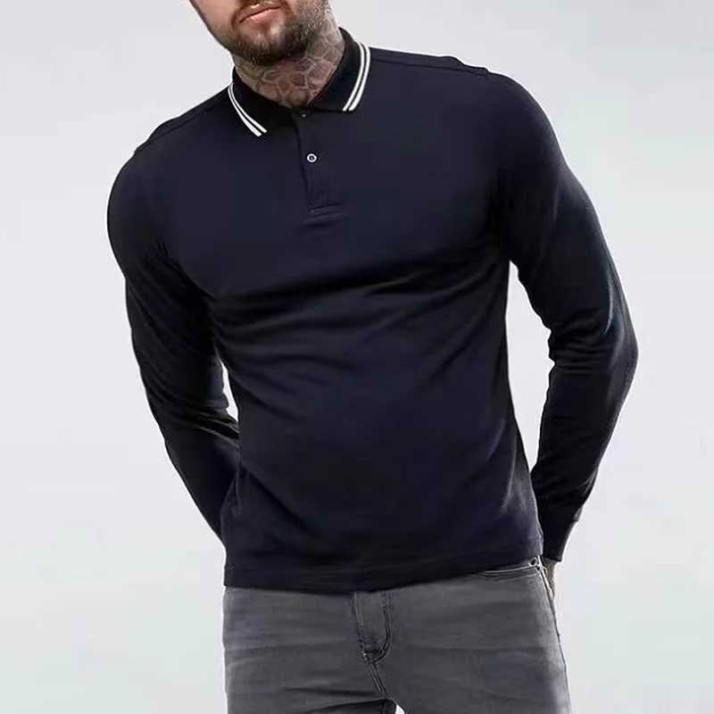 Embroidered mens long SVE casual business lapel solid color T-shirt base for spring and autumn W241106