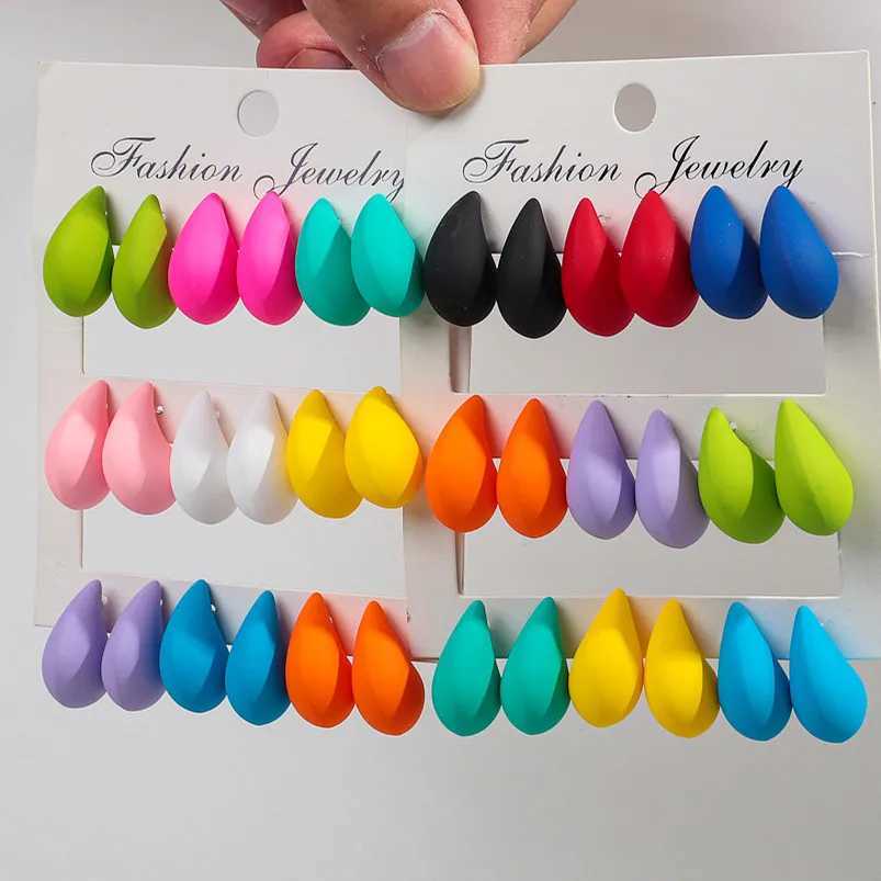 New 9 pairs/set of acrylic short and chubby water drop earrings for warm matte colors De tear drop ear rings fashionable jewelry X241106