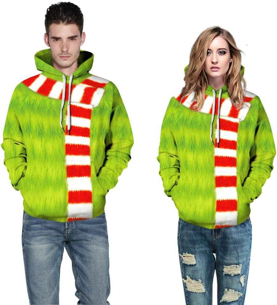 Hoodie for Mens Womens Couple Cute 3D Santa Print Ugly Christmas Kangaroo Pocket Sweatshirt Hoodies Pullover Graphic Hoodies sweatshirt Cool and trend