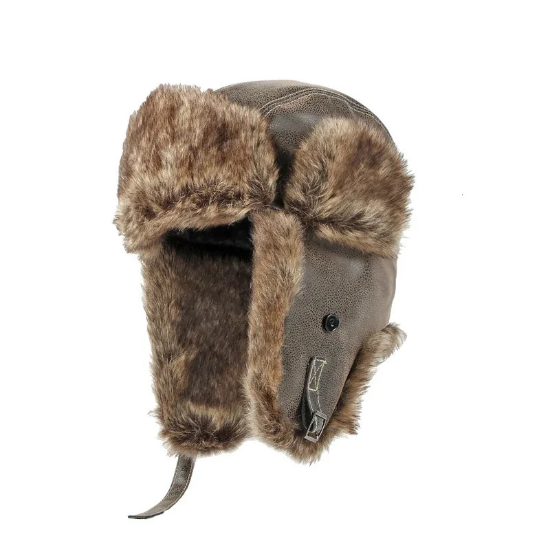 Warm winter Ushanka Russian hat for male and female pilots bomber trap hat leather skiing snow hat ear protection hat glasses 241106
