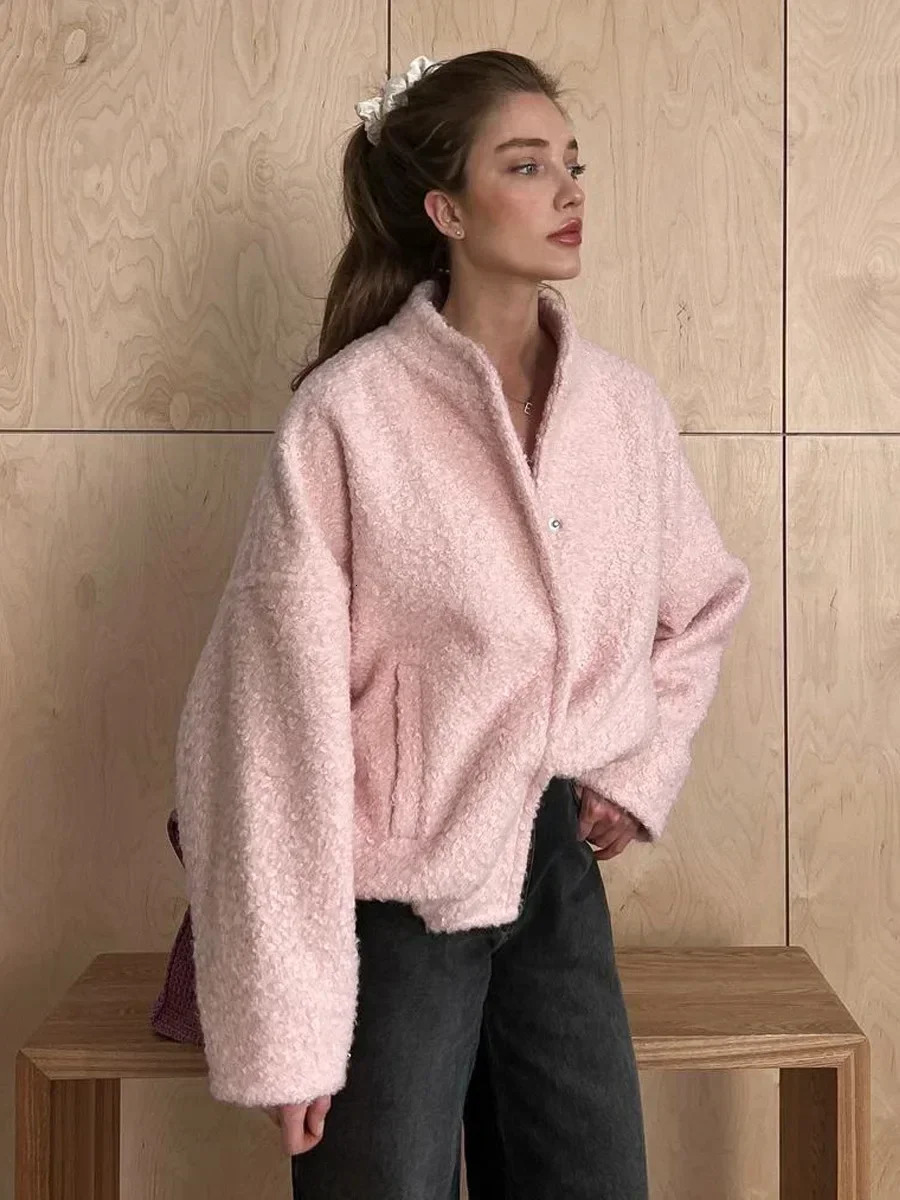 Wolfeel Womens Chic Short Fur Jackets Loose Casual Cardigan Female Autumn Winter Thick Warm Fashion Solid Color Short Coat 241106