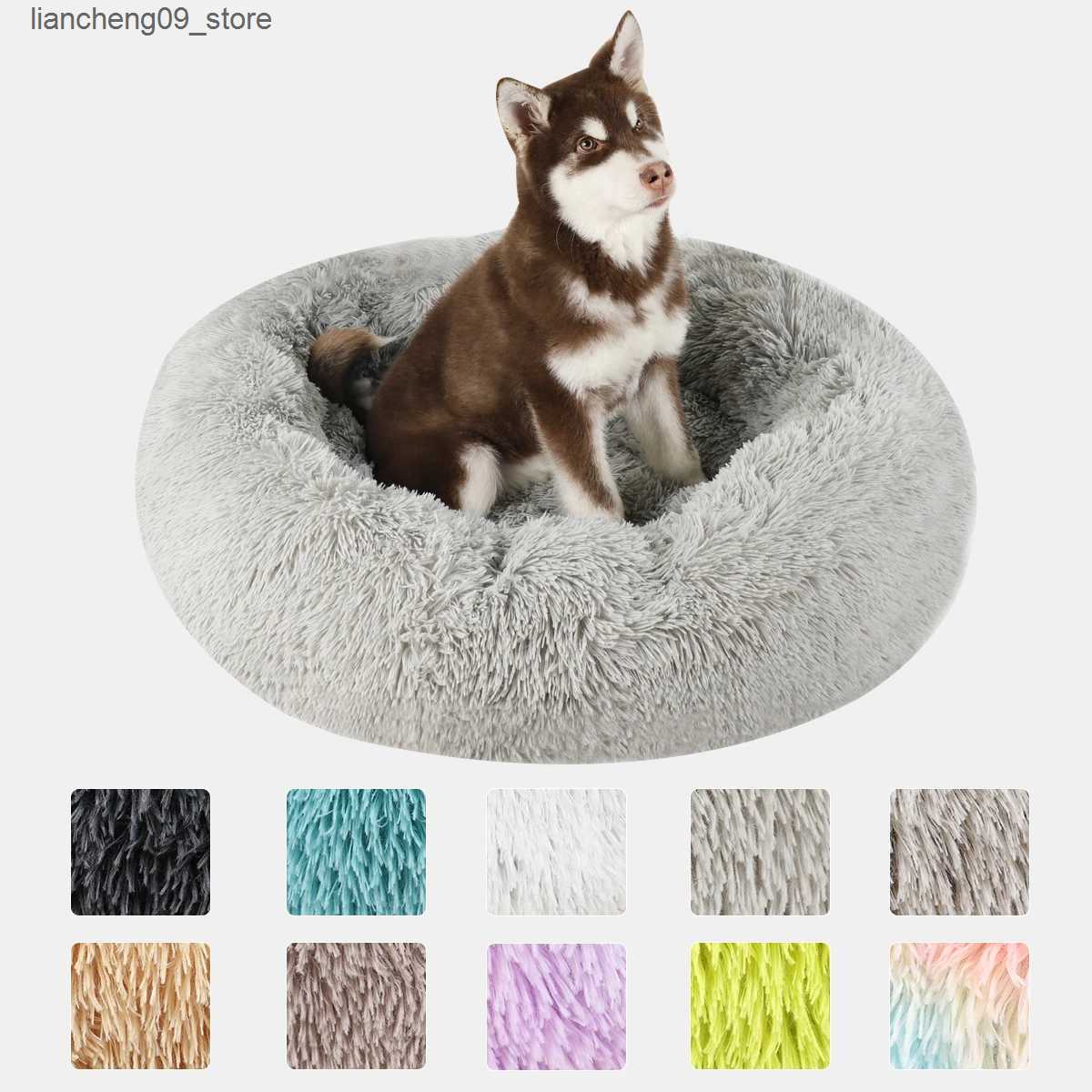 kennels pens Dog bed donut large circular basket plush dog bed accessories fluffy dog house small dog washable pet cat products L240910