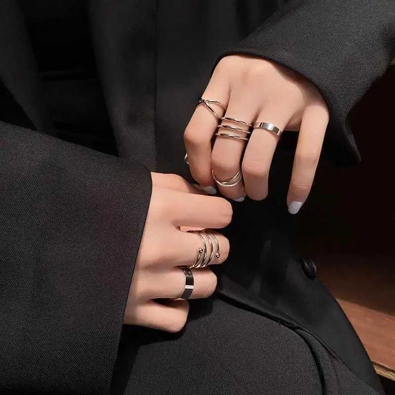 6-piece gold silver cross ring set for simple wide chain finger tail rings open adjustable joint jewelry gifts X241106