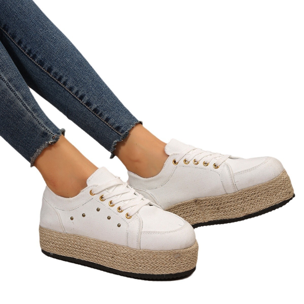 2024 Spring and Autumn New Large Front Strap Round Head Hemp Rope Casual Leopard Pattern Thick Bottom Women's Single Shoes 43