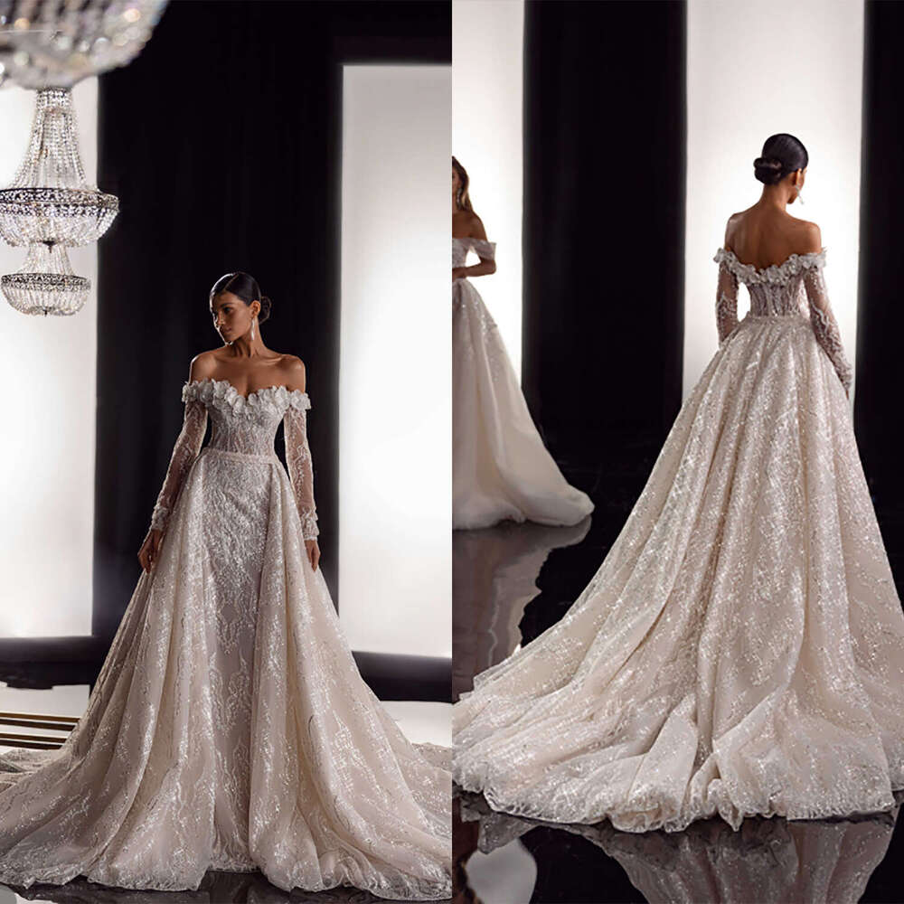 Glamorous Lace Mermaid Wedding Dress Lace Appliques Long Sleeves Beading Sweetheart With Detachable Train Bridal Gowns Vestido De Novia Custom Size